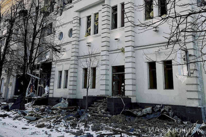 Здание, разрушенное в результате обстрела