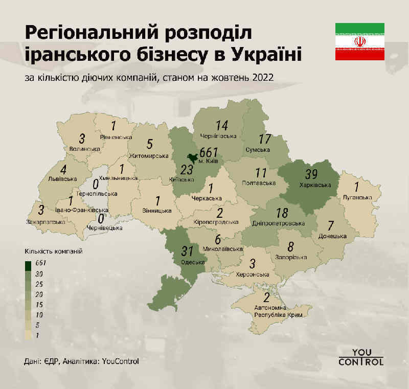 Региональное распределение иранского бизнеса в Украине