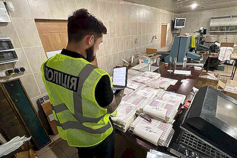 Обшук на місці підпільного виробництва підроблених акцизних марок