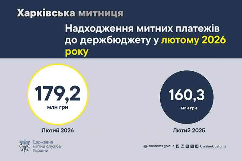 Надходження митних платежів до держбюджету у лютому 2026 року