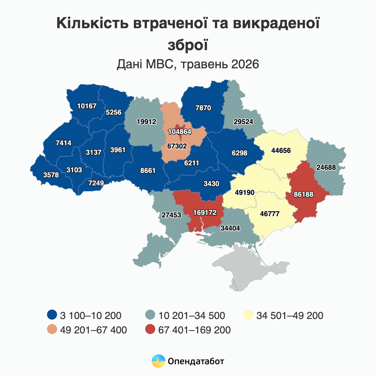 Кількість втраченої та викраденої зброї