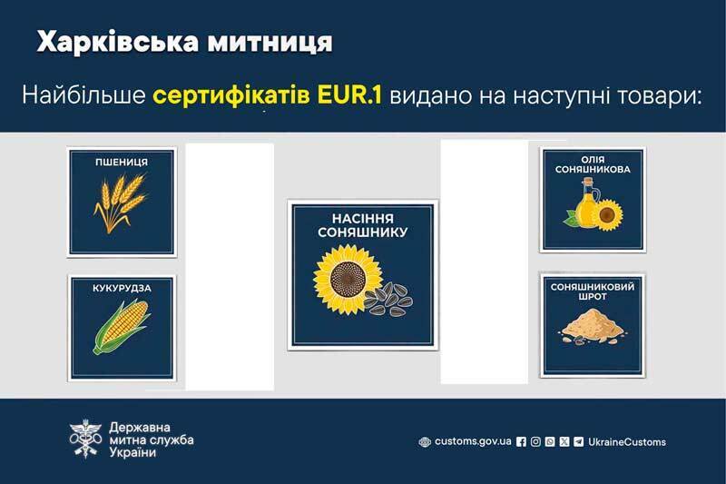 Найбільше сертифікатів EUR.1 видано на наступні товари: