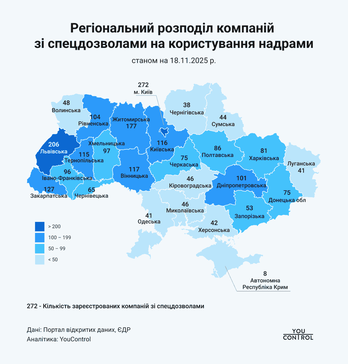 Региональное распределение компаний со спецразрешениями на пользование недрами